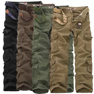 UK Mens Cargo Combat Trousers Casual Work Pants Military Multi Pockets All sizeS - Picture 1 of 17