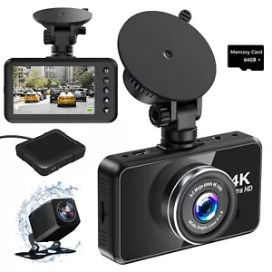 4k Dash Cam Builtin Gps Front 4k & Rear 1080p Dash Camera With 64gb Memory Card  - Picture 1 of 8