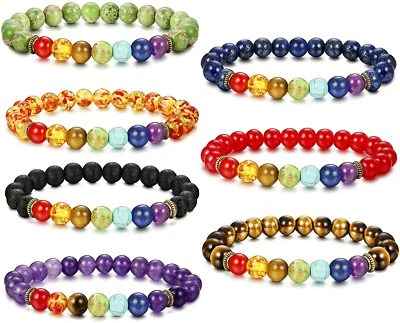 7 Chakras Natural Stone Bracelet Men Women Crystal Healing Yoga Bead Bracelet - Image 1 of 4