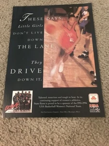 Vintage DAWN STALEY 1996 TEAM USA BASKETBALL STATE FARM Print Ad 1990s WNBA - Picture 1 of 1