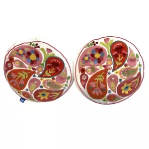 (2) Pottery Barn Teen Crewel Überwurf Kissen rund Paisley bestickt Potterybarn - Bild 1 von 7