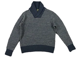 Orvis Wool Sweater Mens L Blue White Open Knit Long Sleeve Grandpa Core Academia - Picture 1 of 9