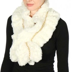 Women Cute Winter Faux Fur Pull Through Pearl Jewelry Chain Neck Warmer Wrap - Picture 1 of 9