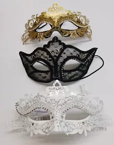 3 Laser Cut Face Mask Halloween Masquerade Costume Rhinestones NEW - Picture 1 of 2