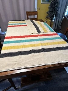 Vintage Faribo Wool Striped Blanket 76”X68” With Face Shield - Picture 1 of 7