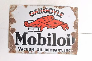  VINTAGE GARGOYLE MOBIL OIL PORCELAIN ENAMEL SIGN BOARD VACUUM OIL COMPANYNH3533 - Picture 1 of 10