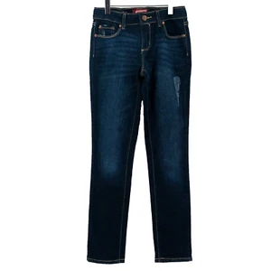 Arizona Jeans Girls 12 Regular Dark Wash Denim Blue Skinny Midrise Distressed - Picture 1 of 10