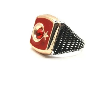 Ay Yildiz Türk Bayrak Yüzük (Teskilat Dizi benzetme) Herren Ring Türkei Flagge  - Bild 1 von 4