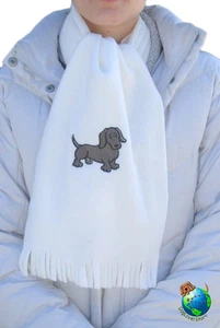Dachshund Scarf Cream Fleece Black - Picture 1 of 2