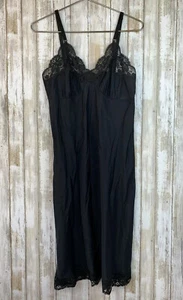 LADY LYNNE Neiman Marcus Women Full Slip Black Crepe Lace Made USA VTG 38 40 M L - Picture 1 of 6