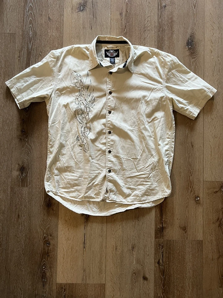 Harley Davidson Mens Khaki Button Up Shirt Sleeve Size Large 96255-04VM - Image 1 of 3
