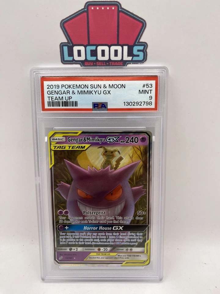 2019 Pokemon Sun & Moon Team Up Gengar & Mimikyu GX #53/181 PSA 9 - Image 1 of 2