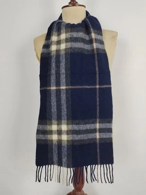 Burberry genuine vintage Giant check Blue 100% Lambswool winter Scarf Scarves — 第 1/4 张图片