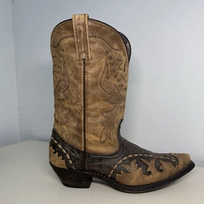 Laredo 女式牛仔靴棕色皮革 #52142 9 M 码西部贴花 — 第 1/4 张图片