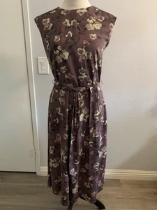 Ralph Lauren Size 10 Brown Flower Belted Zippered Dress - Picture 1 of 3
