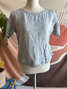 Eileen Fisher Top Damen Gr. XXS Bio Leinen Kurzarm Shirt Minimalistisch - Bild 1 von 10