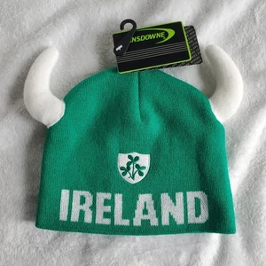 NUEVO CON ETIQUETAS Irlanda Rugby Sombrero Trébol Cuernos Tejido Gorro Gorra Verde Blanco Landsdowne - Imagen 1 de 9