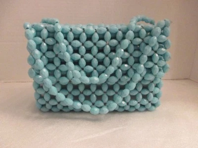 Bolsa/bolsa de mão vintage Walborg acrílica frisada azul-petróleo/azul Japão década de 1960 muito bom estado - Imagem 1 de 4