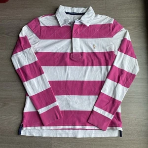 Ladies Pink and White Striped Ralph Lauren Sport Rugby Shirt. Size L/12 - Picture 1 of 14