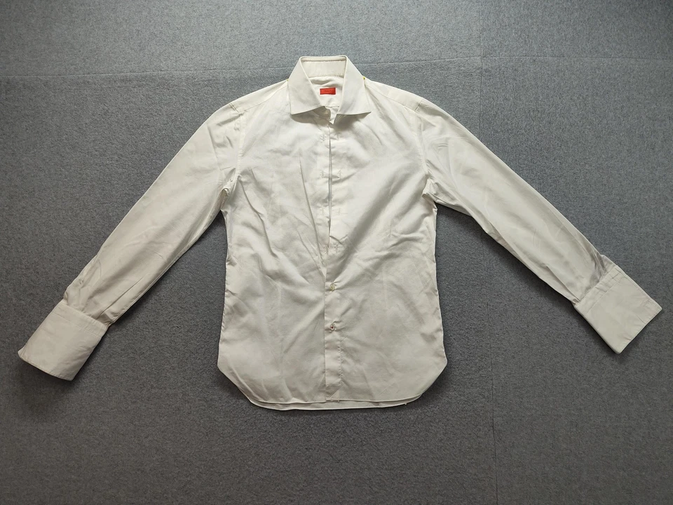 Camisa Isaia Napoli Para Hombre 15.5 39 Blanco Vestido Puño Francés Lujo Algodón Hecha en Italia Foto 1 de 4