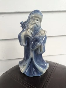 Vintage signed CCP blue gray salt glaze pottery Santa Claus figurine - Picture 1 of 6