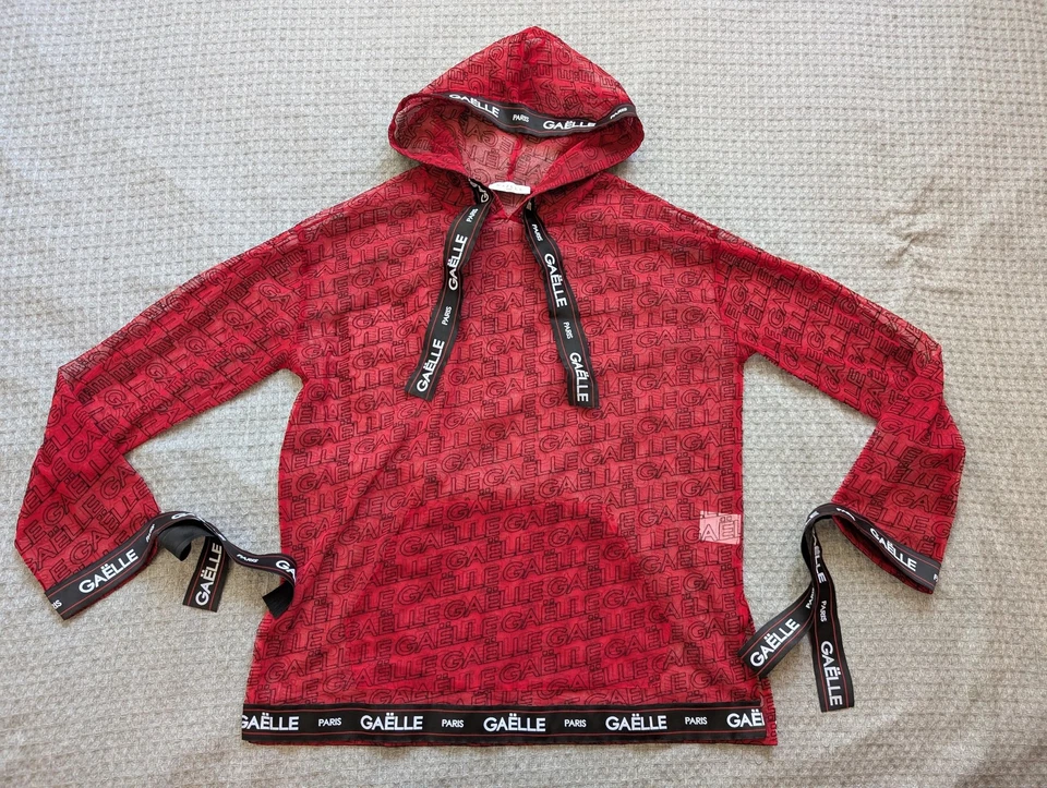 Gaelle Paris Felpa con Cappuccio Donna 44 Rosso Maglia Trasparente Logo Monogramma Made in Italy - Immagine 1 di 4