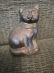 Statuina gatto seduto in ottone vintage fermacarte alta 4,5" tono - Foto 1 di 3