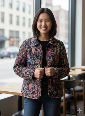 Koret Multicolor Floral Paisley Button Up Jacket Colorful Casual Lightweight PM - Image 1 of 4