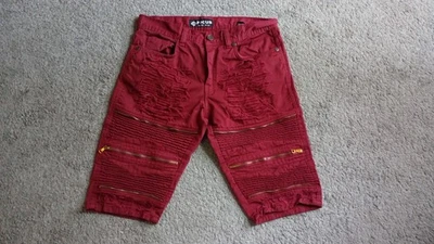 Pantalones Cortos de Motociclista Focus Marca Original Rojo Rasgado Envejecido Talla 34 Boho Grunge  Foto 1 de 4