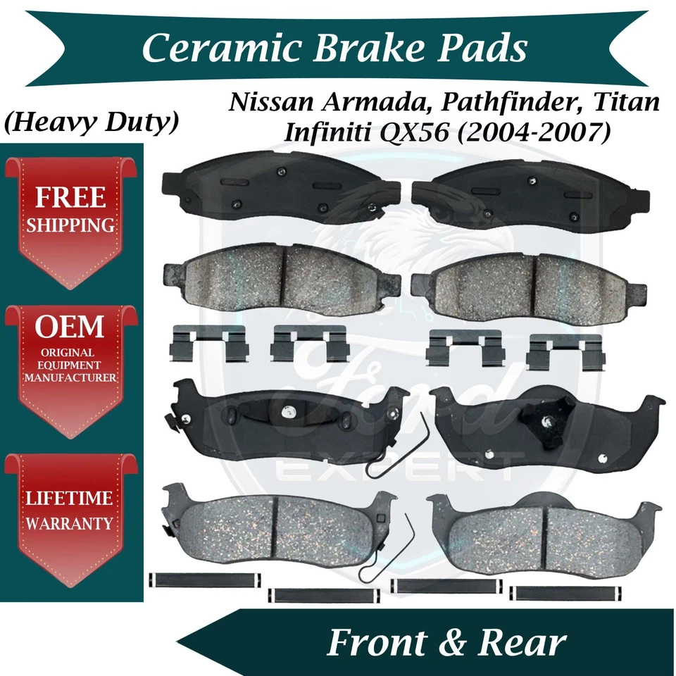 Premium OE Front & Rear Ceramic Brake Pads Kit For 2004-2007 Infiniti Nissan - Image 1 of 4