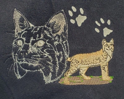 Bobcat with Paw Print Embroidered Fleece Throw - Navy Blue - Image 1 of 2