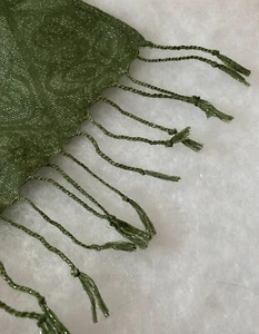 Scarf Women's Forrest Green Sparkle Fringe Viscose Fabric NEW GWP - Picture 1 of 8