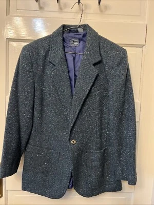 Blazer Liz Claiborne Wear Mezcla Lana Completamente Forrado Azul Verde Tweed Pequeño 10 Foto 1 de 4