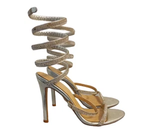 PRETTYLITTLETHING Women's Spiral Rhinestone Coil Ankle Wrap Shoes Size 5.5 - Picture 1 of 11