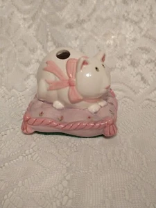 Keramik Katze und Maus auf rosa Kissen Bleistift oder Zahnbürstenhalter süß tblvl1 WAH - Bild 1 von 6