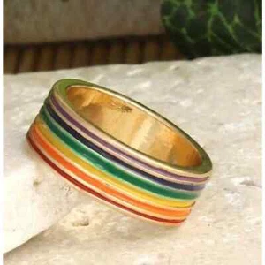 Enamel Rainbow Stripe Band Ring Size 7.5 - Picture 1 of 2