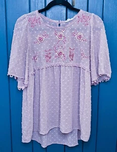 Camicia blusa rosa pallido pois svizzero floreale media civetta contadina fata femminile - Foto 1 di 5