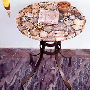 Natural Yellow Agate Stone Cocktail Round Table,Side Table Top Home Furniture - Picture 1 of 3
