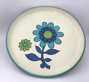 Piatto Torta Enesco 12" Blu Flower Power anni 70 Piedistallo Base Piedi Plastica Giappone - Foto 1 di 12