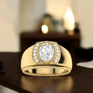 Gelbgold Herren Verlobungsring Ovalschliff Lab Created 0,82 ct Diamant 18 K Band - Bild 1 von 9