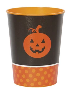 Pumpkin Halloween Party Reusable Hard 16oz Plastic Cups, Black Orange, 8 CT - Picture 1 of 1