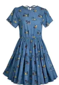 DISNEY Her Universe Mickey Minnie Pluto Denim Dress Cap Sleeves Elastic Waist - Picture 1 of 19