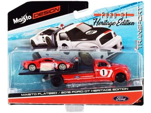 2018 Ford Gt #1 Heritage Ed. & Flatbed Truck Red 1/64 Diecast Maisto 15108-21 C - Picture 1 of 1