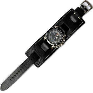 Leather Bund watch strap, Full grain leather watch band 18-26mm wristwatch cuff - Picture 1 of 9