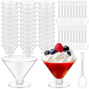 200Pcs Plastic Cocktail Glasses 5oz Mini Martini Cups Bulk with Spoons Clear ... - Picture 1 of 6