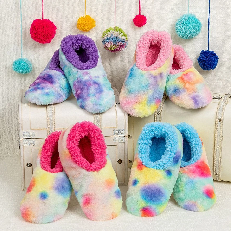 Snoozies Tie Dye Cotton Candy Super Soft Sherpa Womens Slippers Sizes & Colours