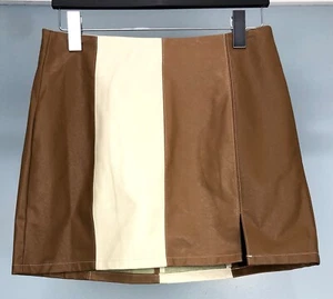 12th Tribe Women’s Size Medium Ivory & Brown Mini Skirt Leather NWT - Picture 1 of 4