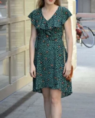 Vestido envolvente HD In PARIS Anthropologie forrado GEORGETTE negro/verde con volantes ACRON 4 Foto 1 de 4