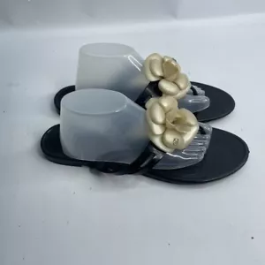 Sandali Chanel CC camelia gomma gelatina infradito nero bianco fiore 39 - Foto 1 di 6