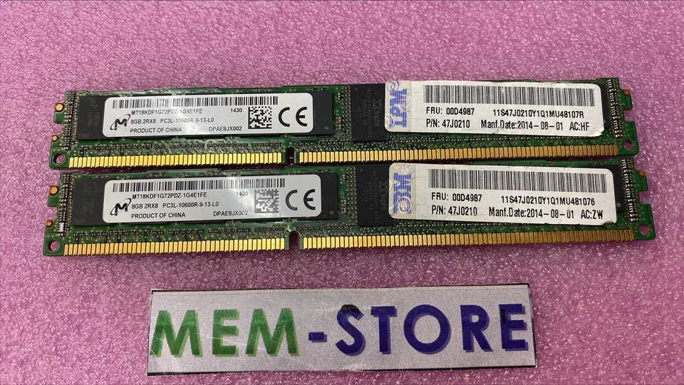 Micron MT18KDF1G72PDZ-1G4E1FE 16GB 2x8GB DDR3 1333MHz VLP ECC RDIMM Memory RAM - Image 1 of 1